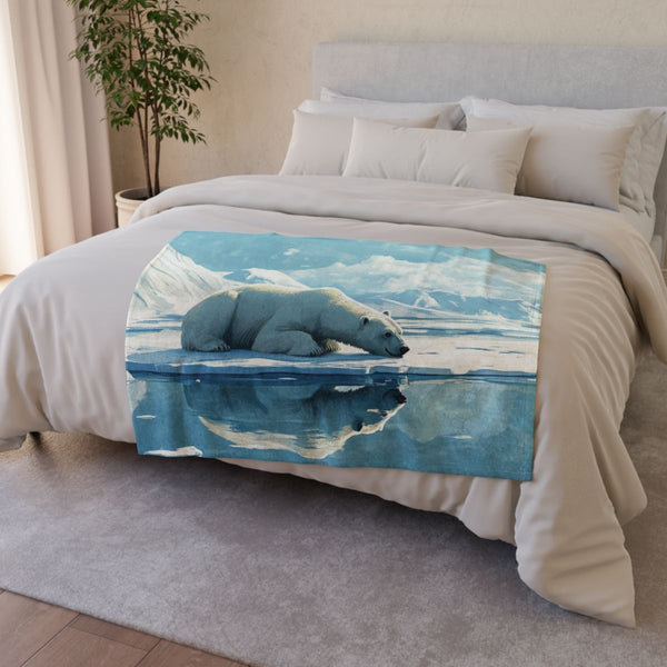 Arctic Polar Bear on Glacial Ice Floe (Edition VI) — 50×60 Plush Throw Blanket — Draped Over Sofa & Bed Lifestyle View