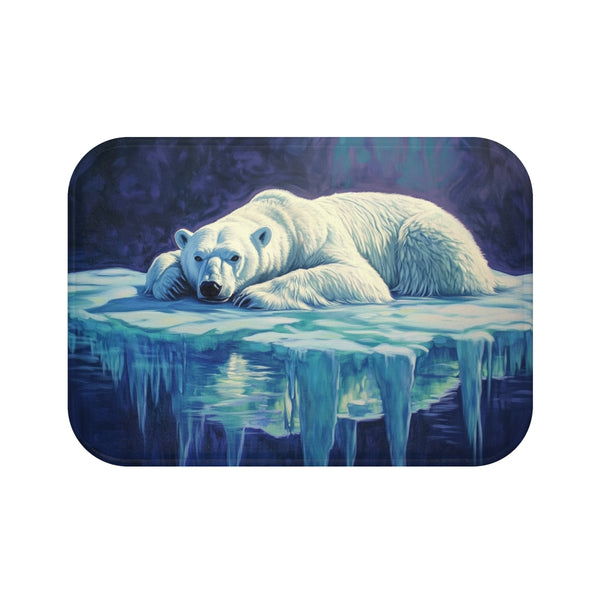 Arctic Polar Bear on Glacial Ice Floe (Edition VII) — 61×43 Memory Foam Bath Mat — Top-Down Velvet Microfibre Artwork View