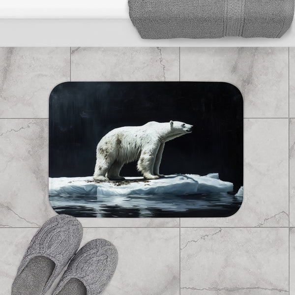 Arctic Polar Bear on Glacial Ice Floe (Edition VIII) — 61×43 Memory Foam Bath Mat — Modern Bathroom Floor Lifestyle View
