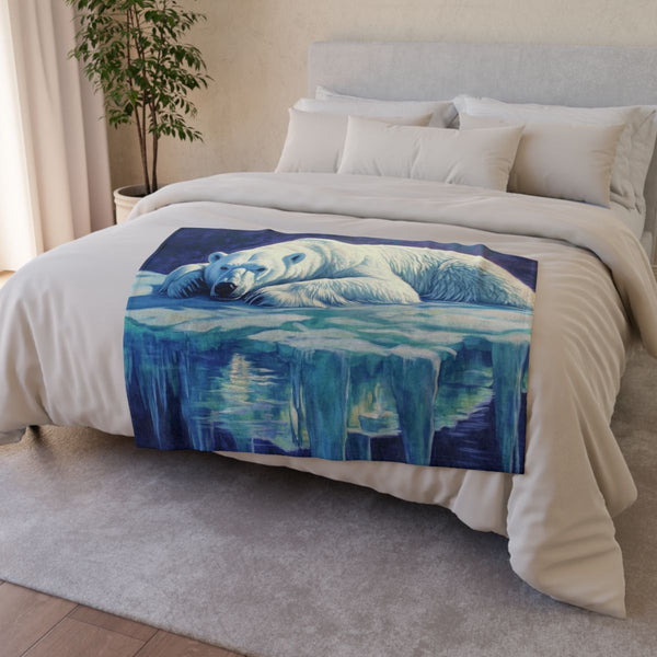 Arctic Polar Bear on Glacial Ice Floe (Edition VIII) — 50×60 Plush Throw Blanket — Draped Over Sofa & Bed Lifestyle View