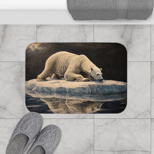Arctic Polar Bear on Glacial Ice Floe (Edition X) — 61×43 Memory Foam Bath Mat — Modern Bathroom Floor Lifestyle View