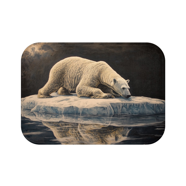 Arctic Polar Bear on Glacial Ice Floe (Edition X) — 61×43 Memory Foam Bath Mat — Top-Down Velvet Microfibre Artwork View