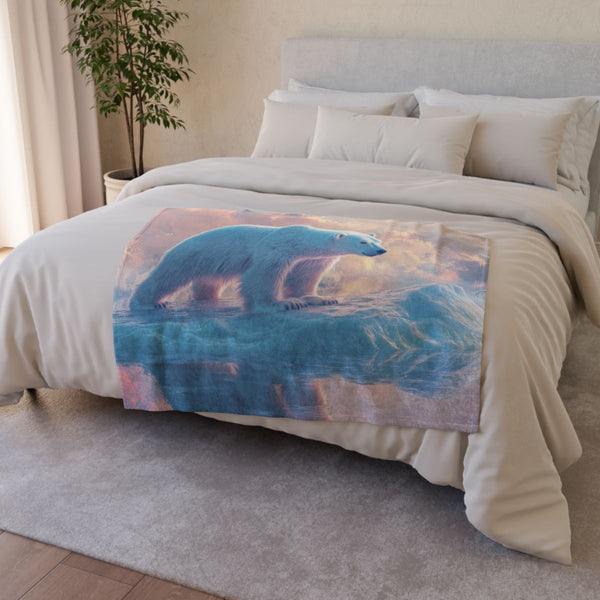 Arctic Polar Bear on Glacial Ice Floe (Edition X) — 50×60 Plush Throw Blanket — Draped Over Sofa & Bed Lifestyle View