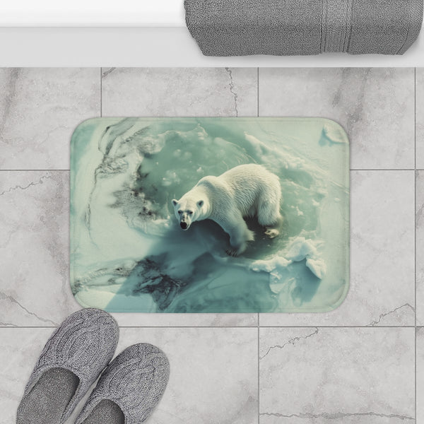 Arctic Polar Bear on Glacial Ice Floe (Edition XI) — 61×43 Memory Foam Bath Mat — Modern Bathroom Floor Lifestyle View