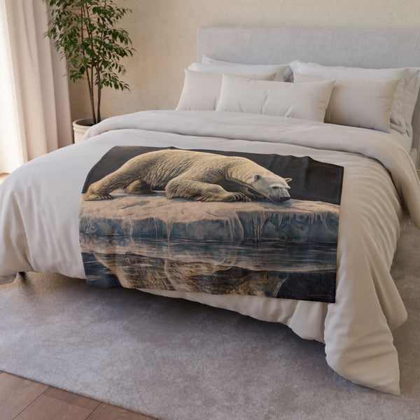 Arctic Polar Bear on Glacial Ice Floe (Edition XI) — 50×60 Plush Throw Blanket — Draped Over Sofa & Bed Lifestyle View