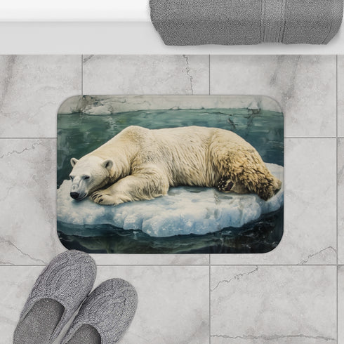 Arctic Polar Bear on Glacial Ice Floe (Edition XII) — 61×43 Memory Foam Bath Mat — Modern Bathroom Floor Lifestyle View