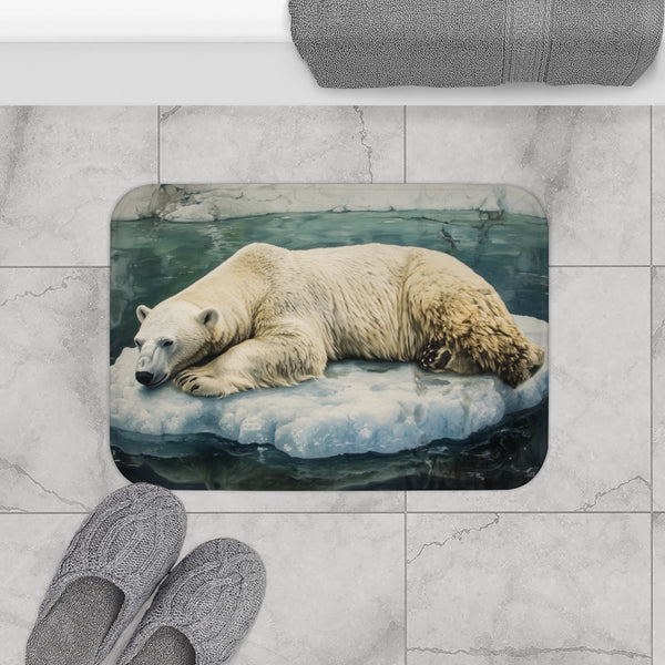 Arctic Polar Bear on Glacial Ice Floe (Edition XII) — 61×43 Memory Foam Bath Mat — Modern Bathroom Floor Lifestyle View