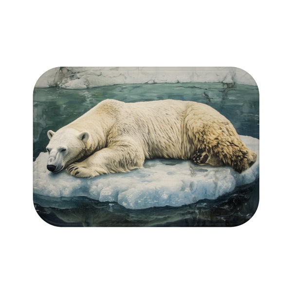 Arctic Polar Bear on Glacial Ice Floe (Edition XII) — 61×43 Memory Foam Bath Mat — Top-Down Velvet Microfibre Artwork View