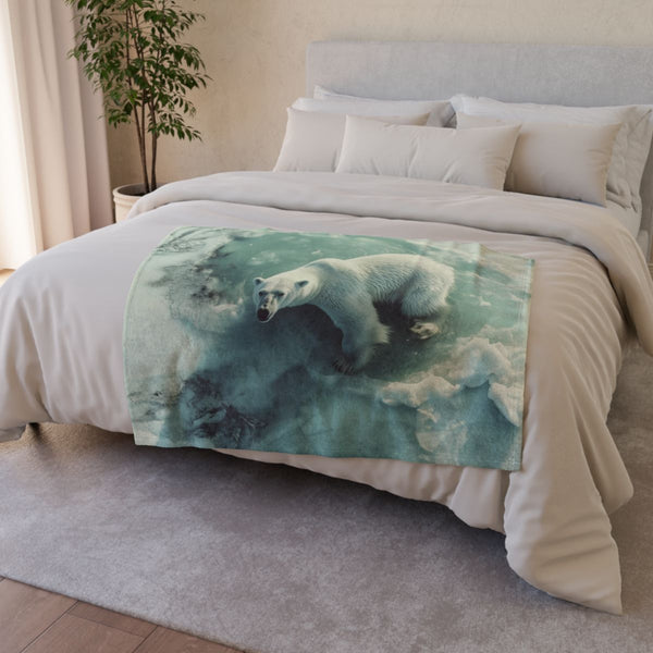 Arctic Polar Bear on Glacial Ice Floe (Edition XII) — 50×60 Plush Throw Blanket — Draped Over Sofa & Bed Lifestyle View