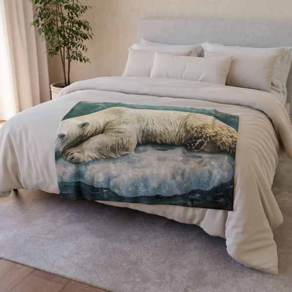 Arctic Polar Bear on Glacial Ice Floe (Edition XIII) — 50×60 Plush Throw Blanket — Draped Over Sofa & Bed Lifestyle View