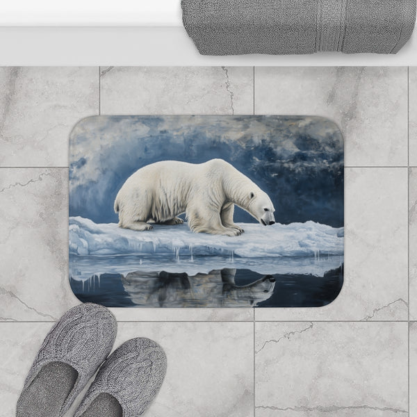Arctic Polar Bear on Glacial Ice Floe — 61×43 Memory Foam Bath Mat — Modern Bathroom Floor Lifestyle View