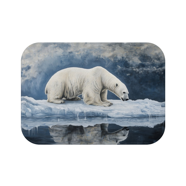 Arctic Polar Bear on Glacial Ice Floe — 61×43 Memory Foam Bath Mat — Top-Down Velvet Microfibre Artwork View