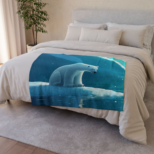 Arctic Polar Bear on Glacial Ice Floe — 50×60 Plush Throw Blanket — Draped Over Sofa & Bed Lifestyle View
