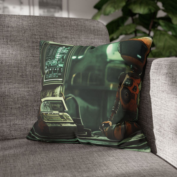 A Retro Robot in a Vintage Sci Fi Scene — Double-Sided Cushion Cover — Sofa & Armchair Living Room Lifestyle View