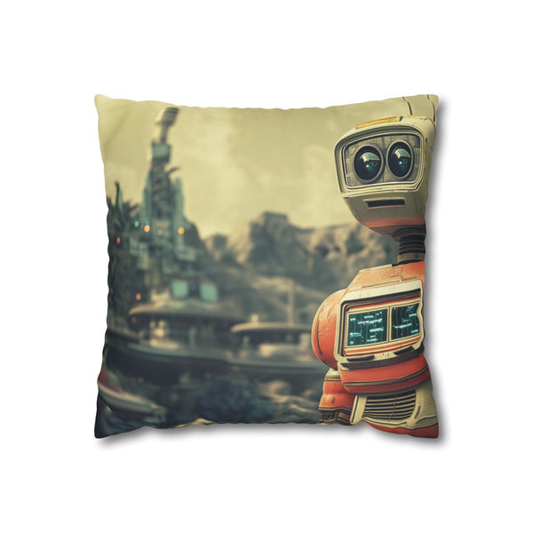 A Retro Robot in a Vintage Sci Fi Scene (Edition II) — Double-Sided Cushion Cover — Front Double-Sided Cushion View