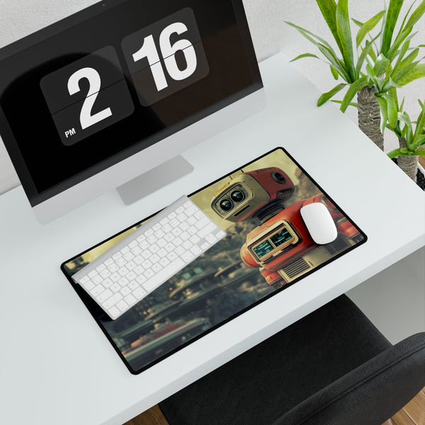 A Retro Robot in a Vintage Sci Fi Scene (Edition II) — XXL Gaming Desk Mat — Gaming & Workspace Desk Setup View