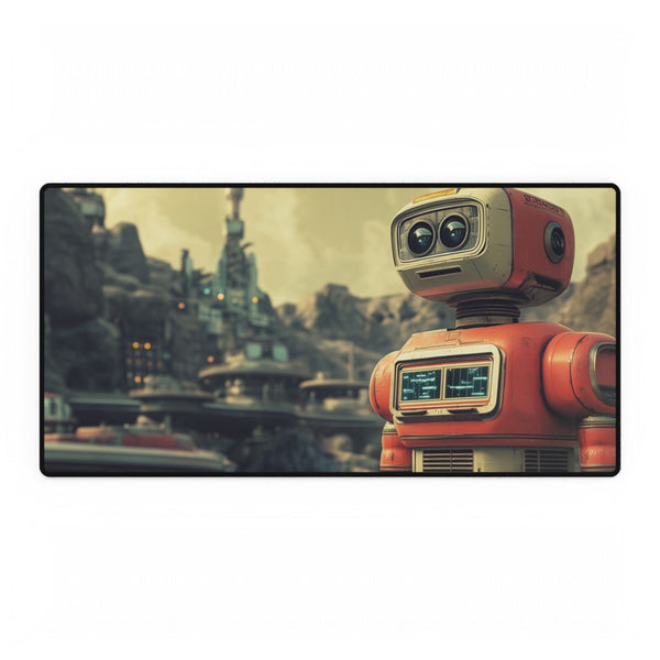 A Retro Robot in a Vintage Sci Fi Scene (Edition II) — XXL Gaming Desk Mat — Full Top-Down Artwork View