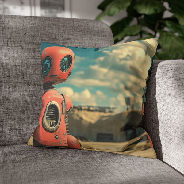 A Retro Robot in a Vintage Sci Fi Scene (Edition III) — Double-Sided Cushion Cover — Sofa & Armchair Living Room Lifestyle View