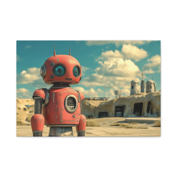 A Retro Robot in a Vintage Sci Fi Scene (Edition III) — 24×16 Canvas Wall Art — Front Gallery-Wrapped Canvas View