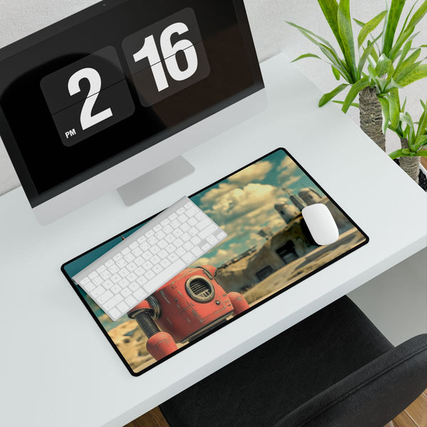 A Retro Robot in a Vintage Sci Fi Scene (Edition III) — XXL Gaming Desk Mat — Gaming & Workspace Desk Setup View