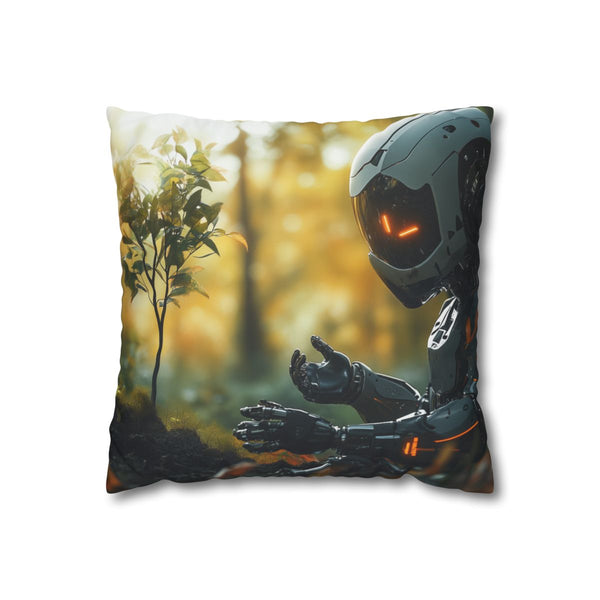 A Robot Child Planting a Real Tree (Edition II) — Double-Sided Cushion Cover — Front Double-Sided Cushion View