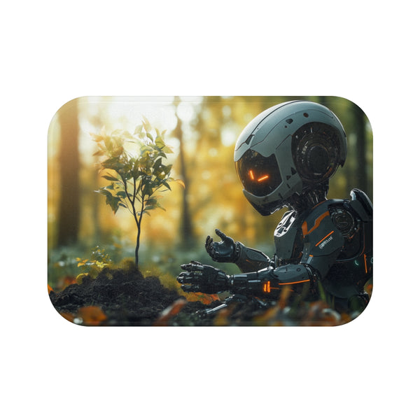 A Robot Child Planting a Real Tree (Edition III) — Memory Foam Bath Mat — Top-Down Memory Foam Bath Mat View