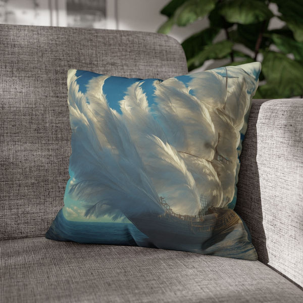 A Ship Made of Feathers on the Ocean (Edition II) — Double-Sided Cushion Cover — Sofa & Armchair Living Room Lifestyle View