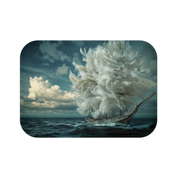 A Ship Made of Feathers on the Ocean (Edition II) — Memory Foam Bath Mat — Top-Down Memory Foam Bath Mat View