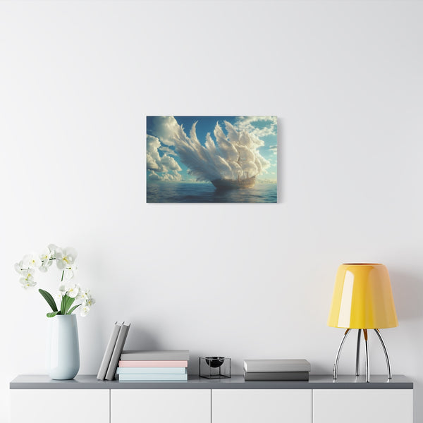 A Ship Made of Feathers on the Ocean (Edition II) — Stretched Canvas Wall Art — Living Room Wall Lifestyle View