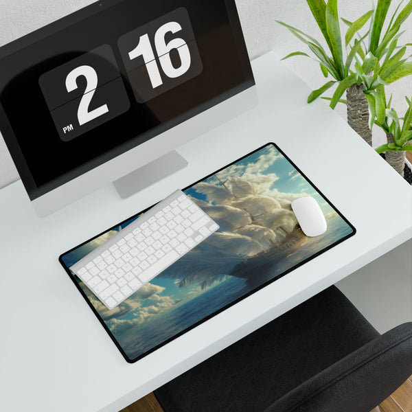 A Ship Made of Feathers on the Ocean (Edition II) — XXL Gaming Desk Mat — Gaming & Workspace Desk Setup View