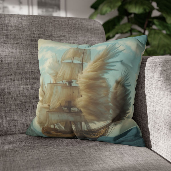 A Ship Made of Feathers on the Ocean (Edition III) — Double-Sided Cushion Cover — Sofa & Armchair Living Room Lifestyle View