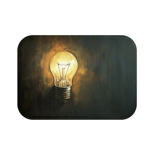 Glowing Edison Lightbulb in Dark Room (Edition IV) — 61×43 Memory Foam Bath Mat — Top-Down Velvet Microfibre Artwork View