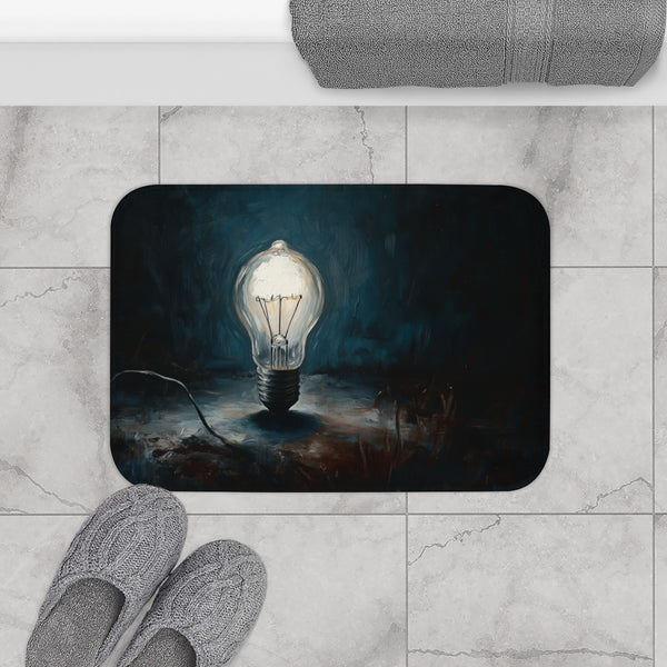 A Single Lightbulb Illuminating a Dark Room Symboli — Memory Foam Bath Mat — Modern Bathroom Floor Lifestyle View