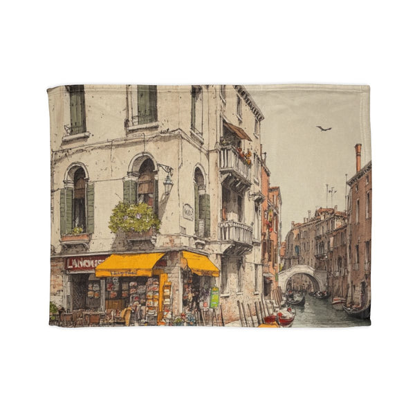 A Sketch of a Romantic Italian Venice Scene Depictin — Plush Fleece Throw Blanket — Full Spread Plush Fleece Artwork View