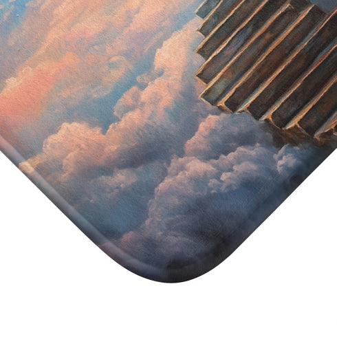 Surreal Staircase Ascending to Clouds (Edition II) — 61×43 Memory Foam Bath Mat — Cushioned Memory Foam & Microfibre Close-Up