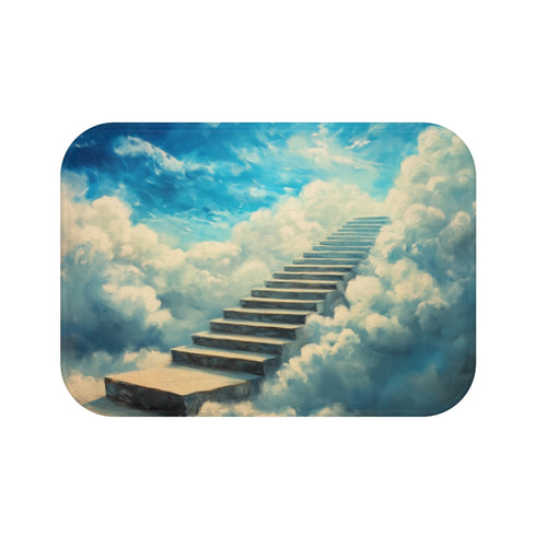 Surreal Staircase Ascending to Clouds (Edition III) — 61×43 Memory Foam Bath Mat — Top-Down Velvet Microfibre Artwork View