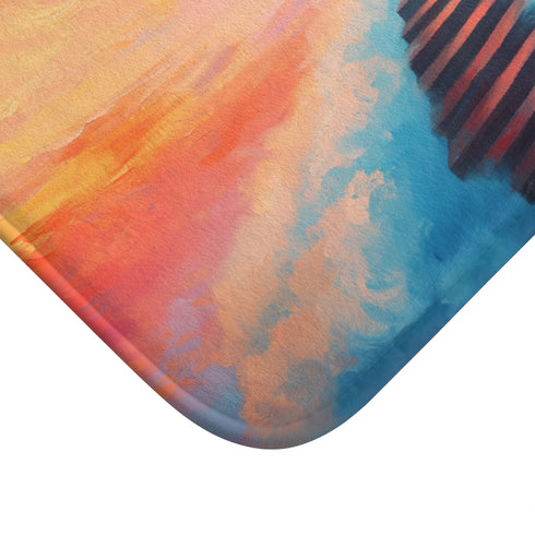 Surreal Staircase Ascending to Clouds — 61×43 Memory Foam Bath Mat — Cushioned Memory Foam & Microfibre Close-Up