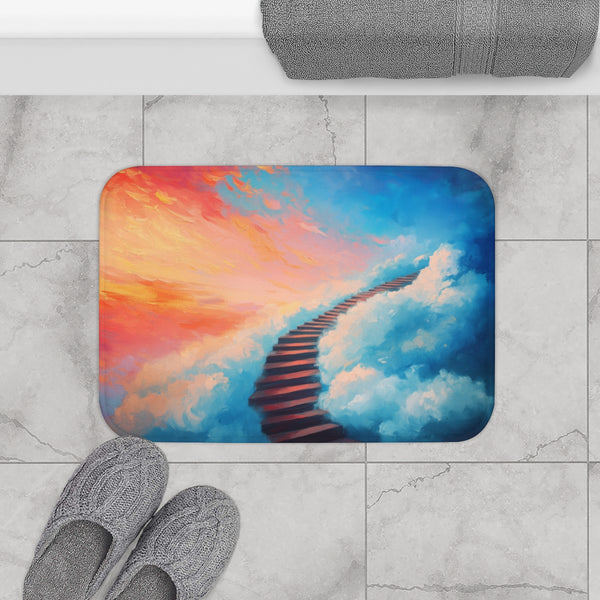 A Staircase Leading to the Clouds Representing Ambi — Memory Foam Bath Mat — Modern Bathroom Floor Lifestyle View