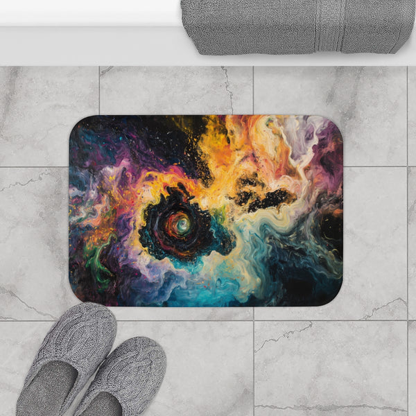 A Swirling Vortex of Colors Representing the Chaos (Edition II) — Memory Foam Bath Mat — Modern Bathroom Floor Lifestyle View