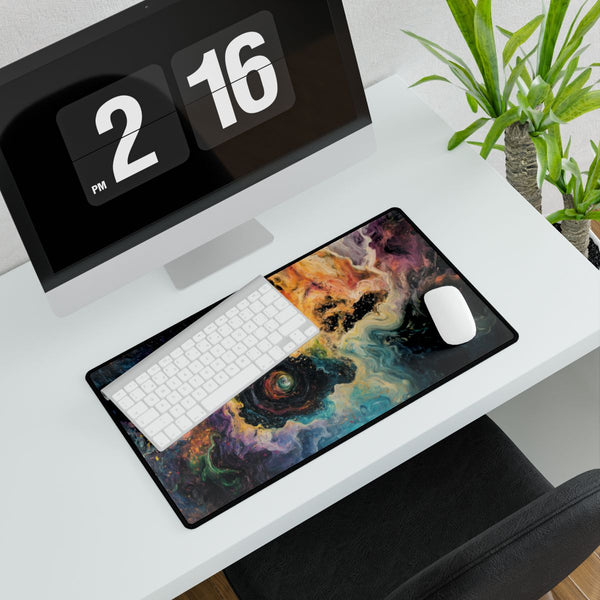 A Swirling Vortex of Colors Representing the Chaos (Edition II) — XXL Gaming Desk Mat — Gaming & Workspace Desk Setup View