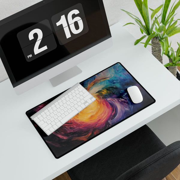A Swirling Vortex of Colors Representing the Chaos (Edition III) — XXL Gaming Desk Mat — Gaming & Workspace Desk Setup View