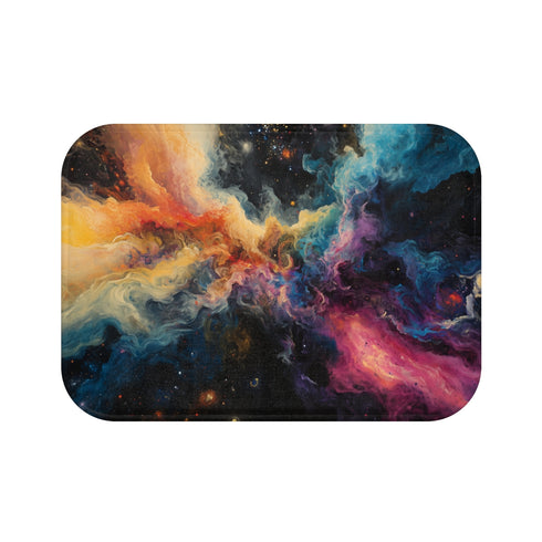 Dynamic Swirling Prismatic Color Vortex (Edition V) — 61×43 Memory Foam Bath Mat — Top-Down Velvet Microfibre Artwork View