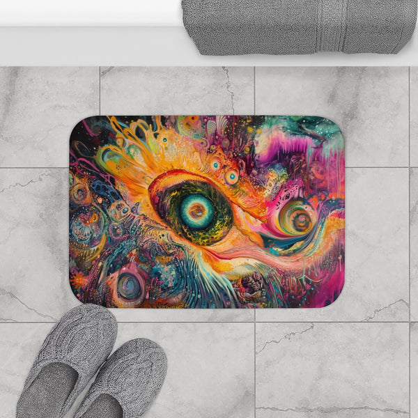 Dynamic Swirling Prismatic Color Vortex (Edition VI) — 61×43 Memory Foam Bath Mat — Modern Bathroom Floor Lifestyle View