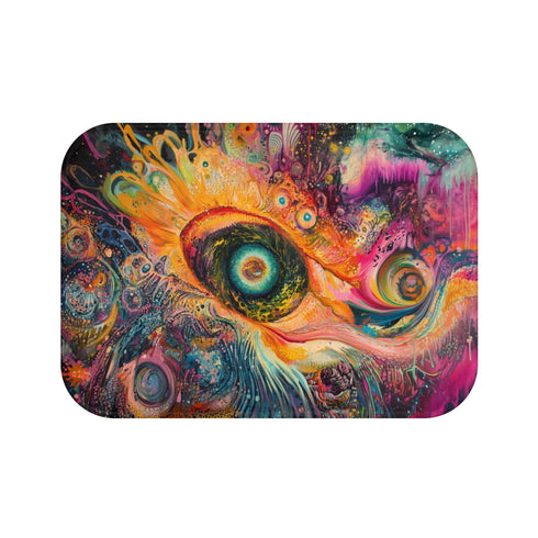 Dynamic Swirling Prismatic Color Vortex (Edition VI) — 61×43 Memory Foam Bath Mat — Top-Down Velvet Microfibre Artwork View
