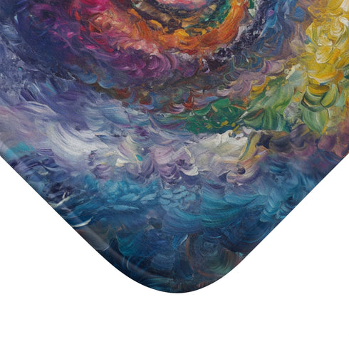 Dynamic Swirling Prismatic Color Vortex — 61×43 Memory Foam Bath Mat — Cushioned Memory Foam & Microfibre Close-Up