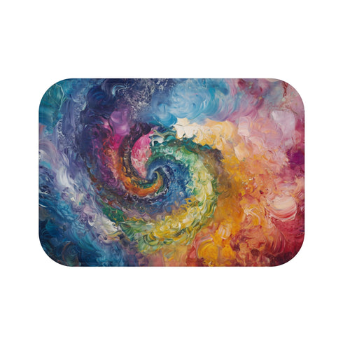 Dynamic Swirling Prismatic Color Vortex (Edition VII) — 61×43 Memory Foam Bath Mat — Top-Down Velvet Microfibre Artwork View