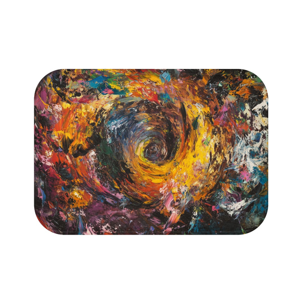 Dynamic Swirling Prismatic Color Vortex — 61×43 Memory Foam Bath Mat — Top-Down Velvet Microfibre Artwork View