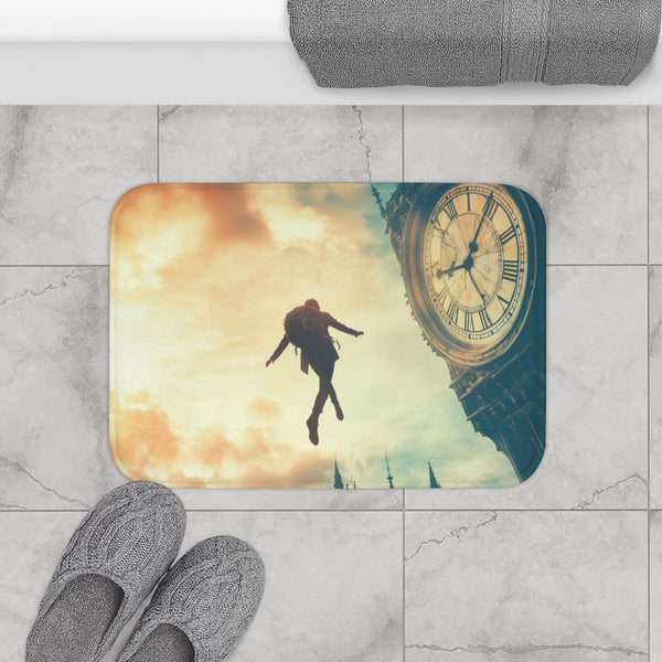 A Traveler Floating Above Time (Edition II) — Memory Foam Bath Mat — Modern Bathroom Floor Lifestyle View