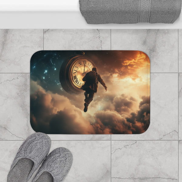 A Traveler Floating Above Time (Edition III) — Memory Foam Bath Mat — Modern Bathroom Floor Lifestyle View