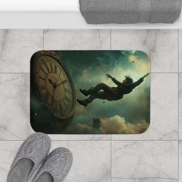 A Traveler Floating Above Time (Edition IV) — Memory Foam Bath Mat — Modern Bathroom Floor Lifestyle View